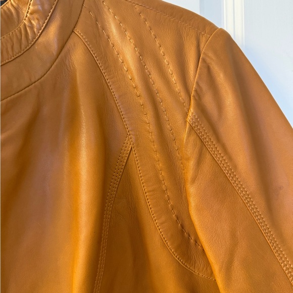NWT Quince Leather Stand- Collar Jacket in Cognac - Picture 14 of 16
